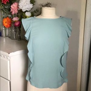 Ann Taylor Loft XSP light blue Ruffle Shirt